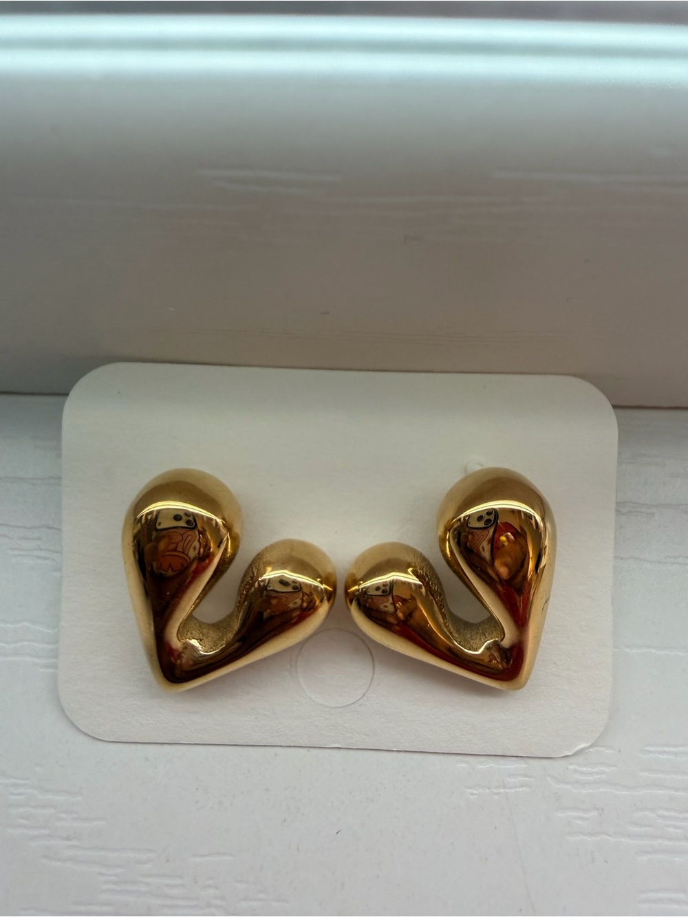 Gold Tone Sculptural Heart Drop Earrings - Women Jewelry